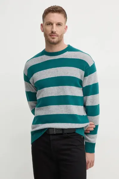 Vlněný svetr United Colors of Benetton pánský, šedá barva, lehký, 18AYK107Y