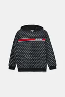 Dětská mikina Guess černá barva, s kapucí, vzorovaná, L5RQ24 FL04Q