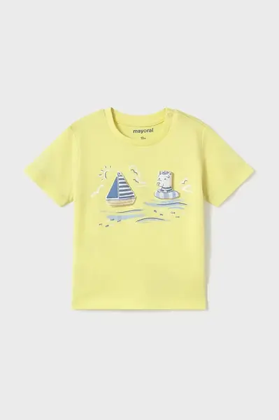 Dětské bavlněné tričko Mayoral žlutá barva, s potiskem, 1059