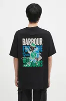 Bavlněné tričko Barbour Leonard OS Graphic černá barva, s potiskem, MTS1353