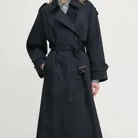 Bavlněný trenčkot Tommy Hilfiger tmavomodrá barva, oversize, WW0WW45918
