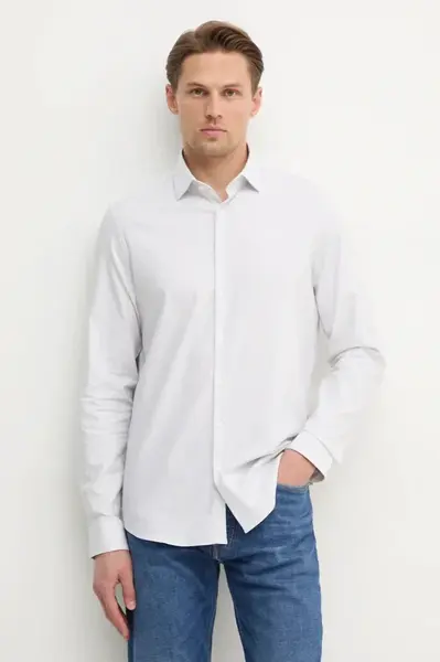 Košile Calvin Klein pánská, bílá barva, slim, s klasickým límcem, K10K113844
