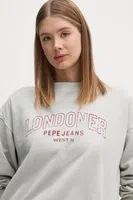 Bavlněná mikina Pepe Jeans FIORELINA dámská, šedá barva, s potiskem, PL581464