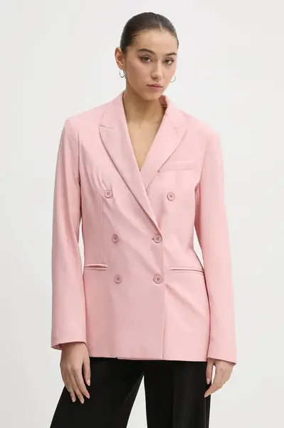 Vlněné sako Fiorucci růžová barva, hladká, W01FMBDO059WO01PN02