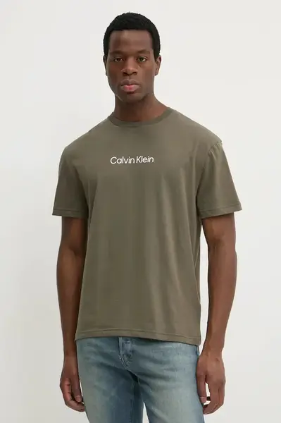Bavlněné tričko Calvin Klein zelená barva, K10K111346