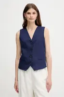 Lněná vesta United Colors of Benetton béžová barva, jednořadá