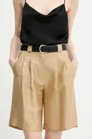 Šortky s příměsí lnu La Petite Française SAVOUREUX béžová barva, high waist, SAVOUREUX