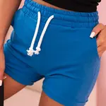 Kesi Dámské bavlněné šortky s gumou a zavazováním v pase chabrové