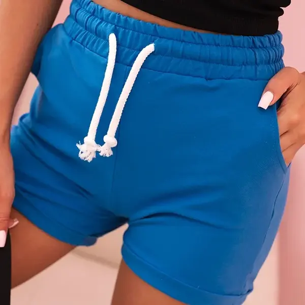 Kesi Dámské bavlněné šortky s gumou a zavazováním v pase chabrové