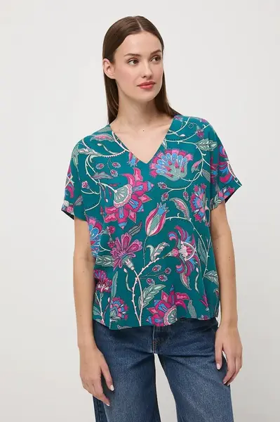 Halenka se lněnou směsí Medicine dámská, zelená barva, vzorovaná