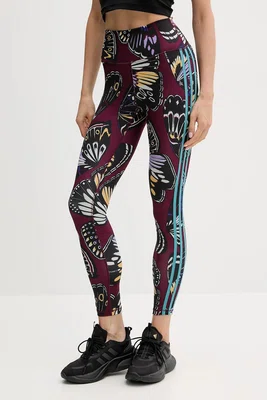 Tréninkové legíny adidas Performance x Farm Rio dámské, vínová barva, JL8627
