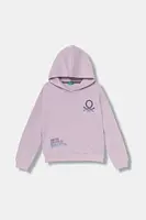 Dětská bavlněná mikina United Colors of Benetton fialová barva, s kapucí, s potiskem, 3J68C204W