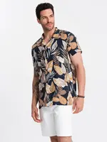 Ombre Viscose patterned men's short sleeve shirt - leaves
