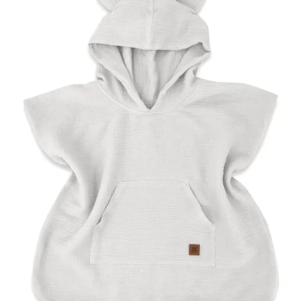 Baby Nellys Dětské mušelínové pončo lux s kapucí Teddy, rychleschnoucí, šedé, 110/122