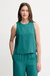 Lněná halenka United Colors of Benetton dámská, zelená barva, hladká, 5BMLDQ0BU
