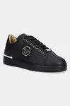 Kožené tenisky Philipp Plein Lo-Top Monogram pánské, černá barva, USC0768 PLE005N 0202