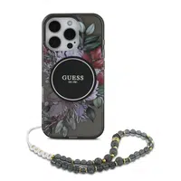 Zadní kryt Guess IML Flowers Strap MagSafe pro Apple iPhone 16 Pro Max, černá
