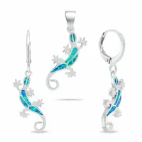 Brilio Silver Stříbrný set šperků Gekon se syntetickými opály SET287WB (náušnice, přívěsek)