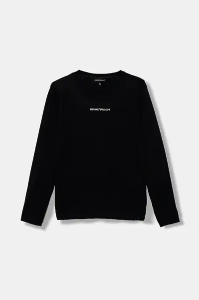 Dětské bavlněné tričko s dlouhým rukávem Emporio Armani tmavomodrá barva, s potiskem, EB000420 AF15013