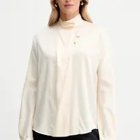 Hedvábné tričko Forte Forte dámské, béžová barva, relaxed, s vázaným výstřihem, 14076.my.shirt