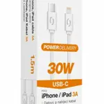 Datový kabel ALIGATOR POWER 30W, USB-C/Lightning 3A 1,5m, bílý