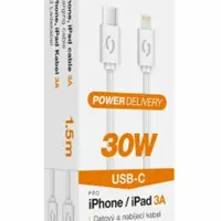 Datový kabel ALIGATOR POWER 30W, USB-C/Lightning 3A 1,5m, bílý
