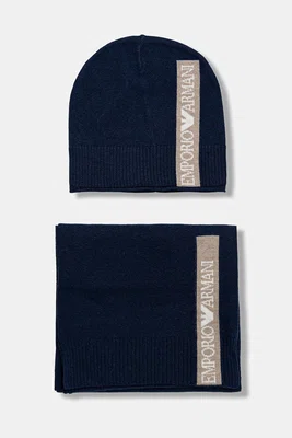 Dětská čepice a šátek z vlněné směsi Emporio Armani tmavomodrá barva, EB000811 AF17340
