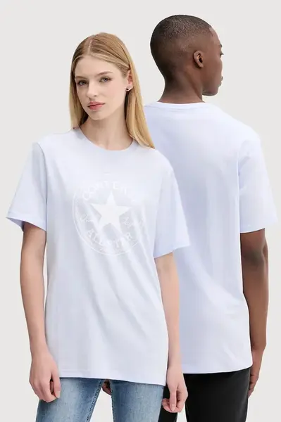 Bavlněné tričko Converse modrá barva, s potiskem, 10025459-A37