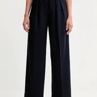 Bavlněné kalhoty Forte Forte dámské, tmavomodrá barva, high waist, 14036.my.pants