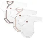 Baby Nellys Rostoucí výhodná sada, 3x Body zap. bokem Nature - béžová/taupe/bílá