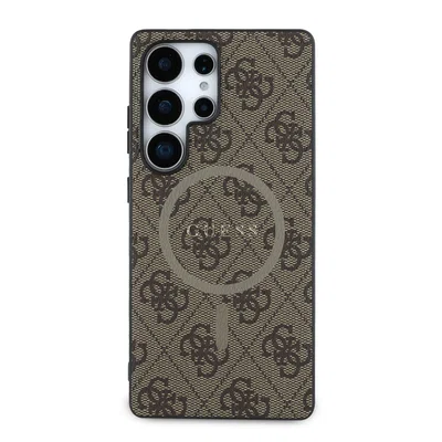 Zadní kryt Guess PU Leather 4G Colored Ring MagSafe pro Samsung Galaxy S25 Ultra, hnědá