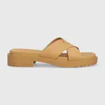 Kožené šľapky Lauren Ralph Lauren Kelsie dámske, béžová farba, na platforme, 802904251001
