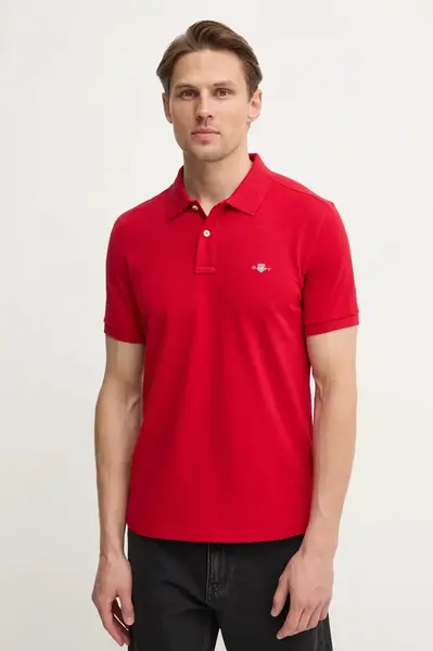 Bavlnené polo tričko Gant červená farba, jednofarebný