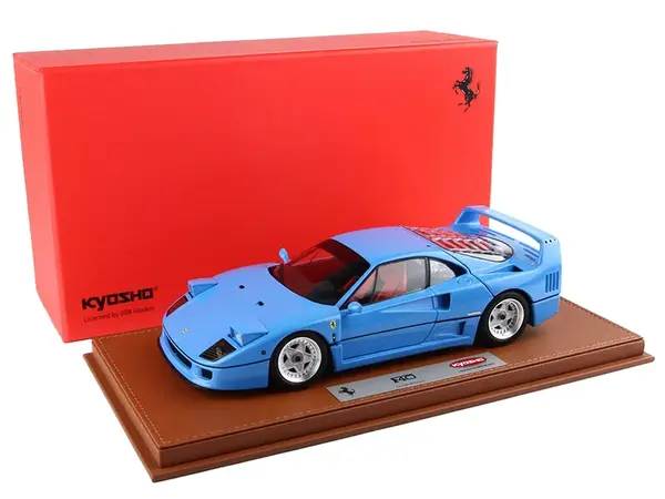 Ferrari F40 Light Blue with Silver Rims with DISPLAY CASE Limited Edition to 54 pieces Worldwide 1/18 Diecast Model Car by BBR and Kyosho