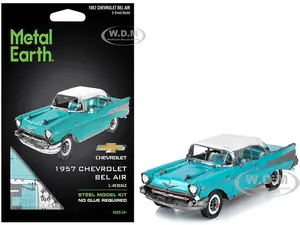 Model Kit 1957 Chevrolet Bel Air Turquoise with White Top (Challenging Difficulty) Steel Model by Metal Earth