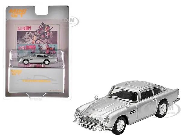 Aston Martin DB5 RHD (Right Hand Drive) Birch Silver Metallic 007 James Bond "Thunderball" (1965) Movie Limited Edition 1/64 Diecast Model Car by Min