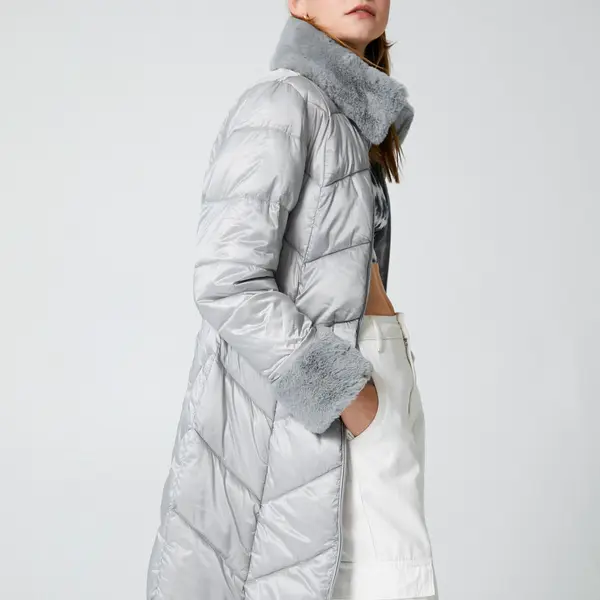 Koton Long Puffer Coat Belted Faux Für Detailed With Pocket