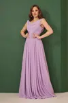 Carmen Lilac Chiffon Degajee Neck Long Evening Dress And Invitation Dress