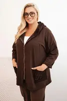 Kesi Włoski Dámská mikina Plus Size bavlněná oversize s dlouhým rukávem hnědá
