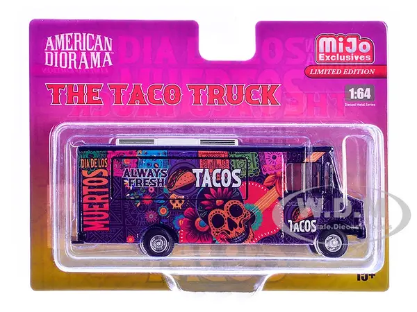 Food Truck "The Taco Truck" Purple with Graphics 1/64 Diecast Model by American Diorama