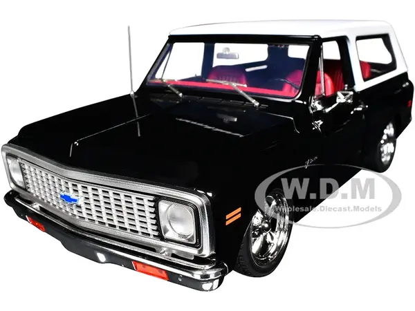 1972 Chevrolet Blazer Custom Black with White Top and Red Interior Limited Edition to 698 pieces Worldwide 1/18 Diecast Model Car by ACME