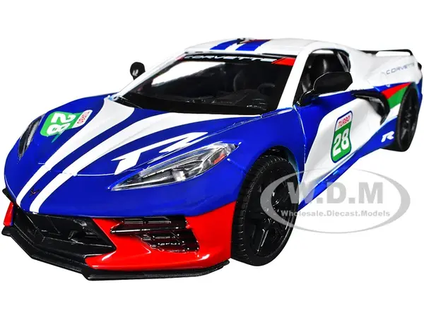 2020 Chevrolet Corvette 28 White with Blue Graphics "GT Racing" Series 1/24 Diecast Model Car by Motormax