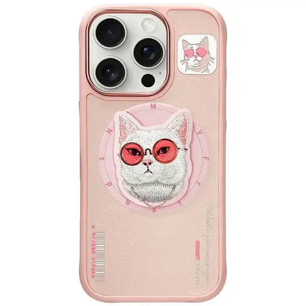 Zadní kryt NIMMY case GLASSES COOL CAT compatible with MagSafe pro Apple iPhone 16 Pro, růžová