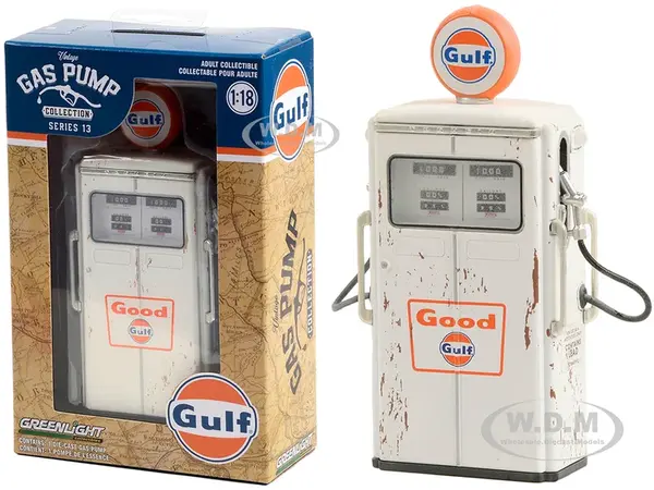 1954 Tokheim 350 Twin Gas Pump "Good Gulf - Gulf Oil" White (Weathered) "Vintage Gas Pumps" Series 13 1/18 Diecast Replica by Greenlight