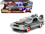 DeLorean Brushed Metal Time Machine with Lights "Back to the Future Part III" (1990) Movie "Hollywood Rides" Series 1/24 Diecast Model Car by Jada