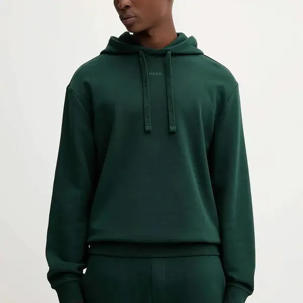 Bavlněná mikina HUGO Dapo pánská, černá barva, s kapucí, hladká, 50486478