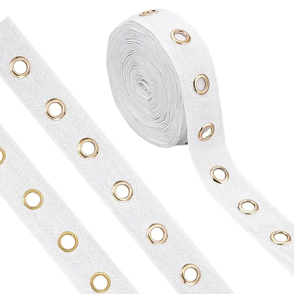 Cotton Herringbone Ribbons with Eyelet Rings
