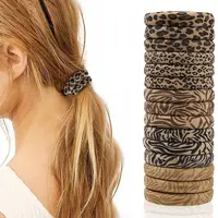 15Pcs Cloth Leopard Print Hair Ties