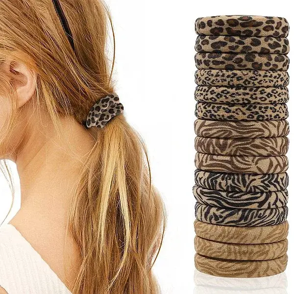 15Pcs Cloth Leopard Print Hair Ties