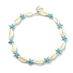 Natural Shell & Synthetic Turquoise Starfish Beaded Necklace with 304 Stainless Steel Clasps